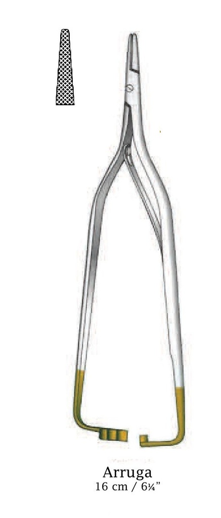 Porta agujas Arruga - longitud = 16 cm / 6-1/4&quot;, recta, TC Gold