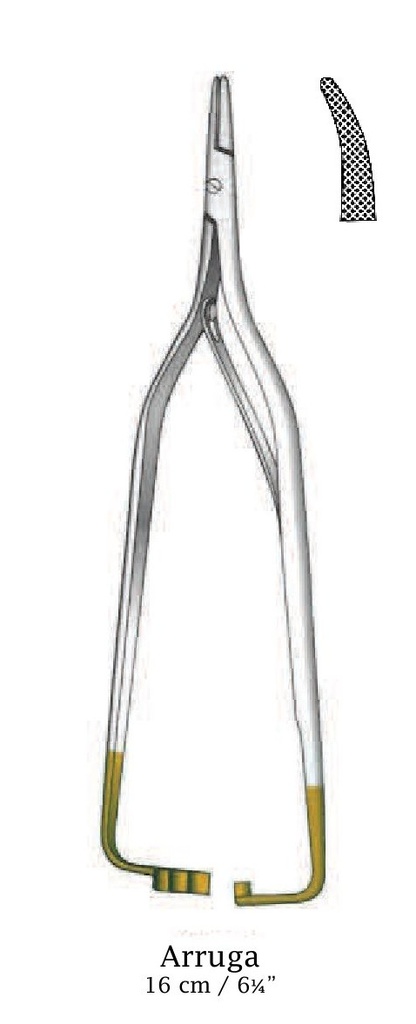 Porta agujas Arruga - longitud = 16 cm / 6-1/4&quot;, curva, TC Gold